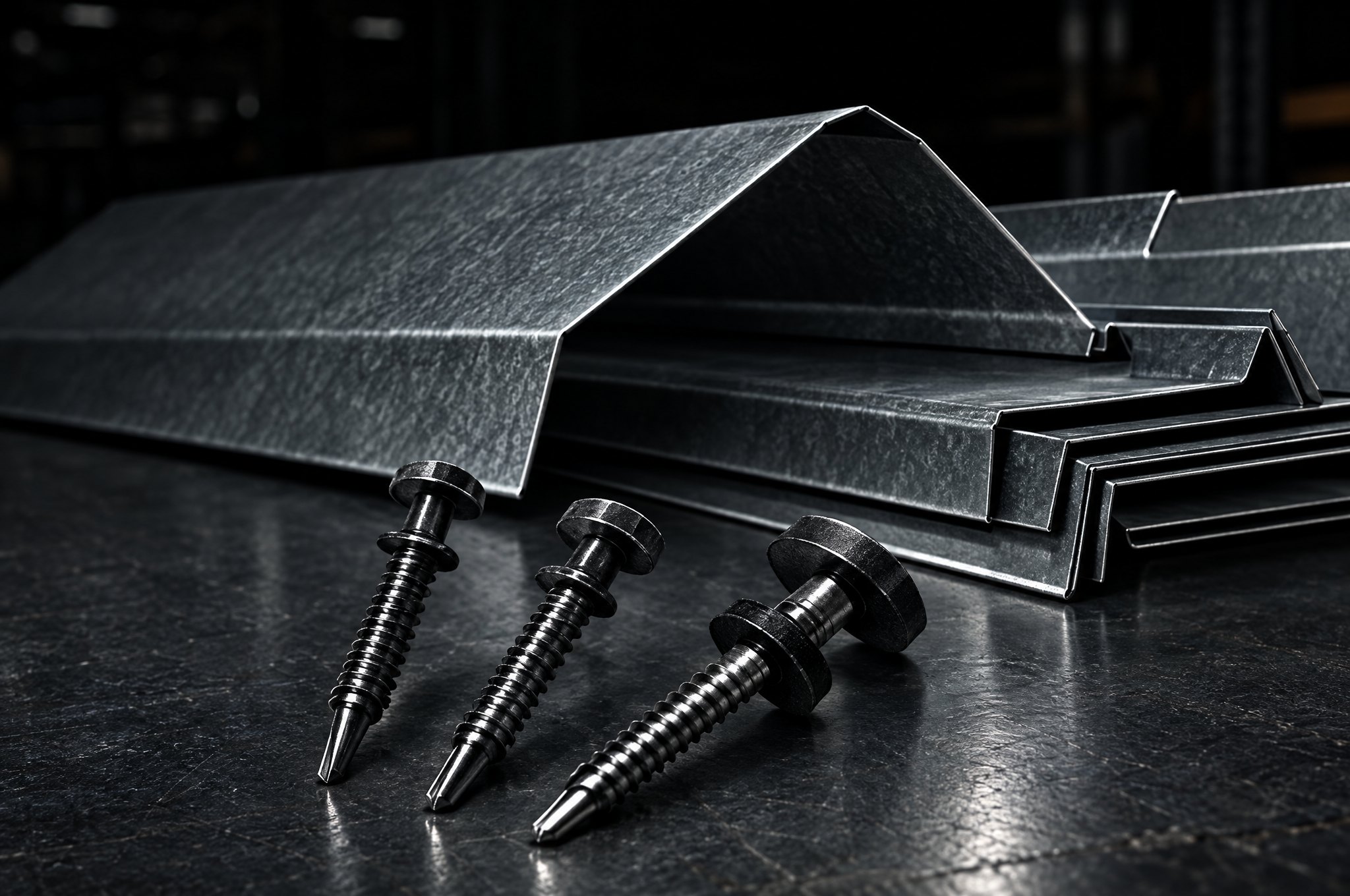 Roofing screws with sealing washers, and folded flashings